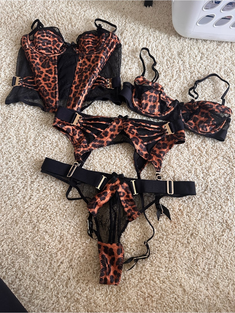 Honey Birdette Marilyn Leopard-Print Strappy Bra & Garter Set